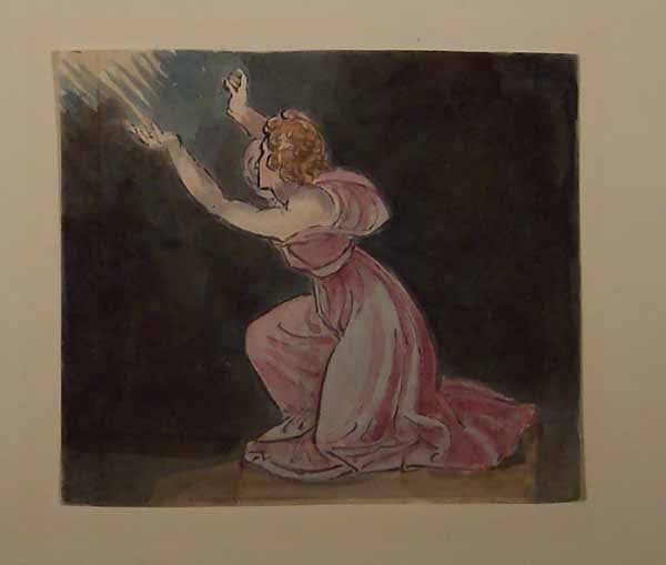 Kneeling Woman with Arms Raised to a Shaft of Light